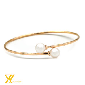 دستبند بنگل طلا مروارید دو گوی