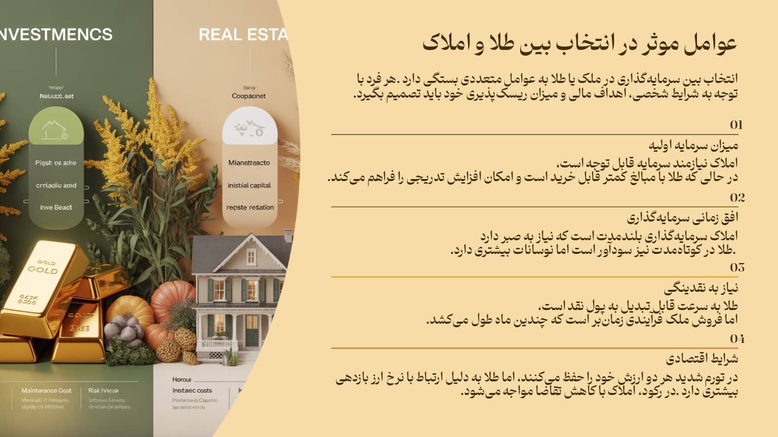 عوامل موثر در انتخاب بین طلا و املاک