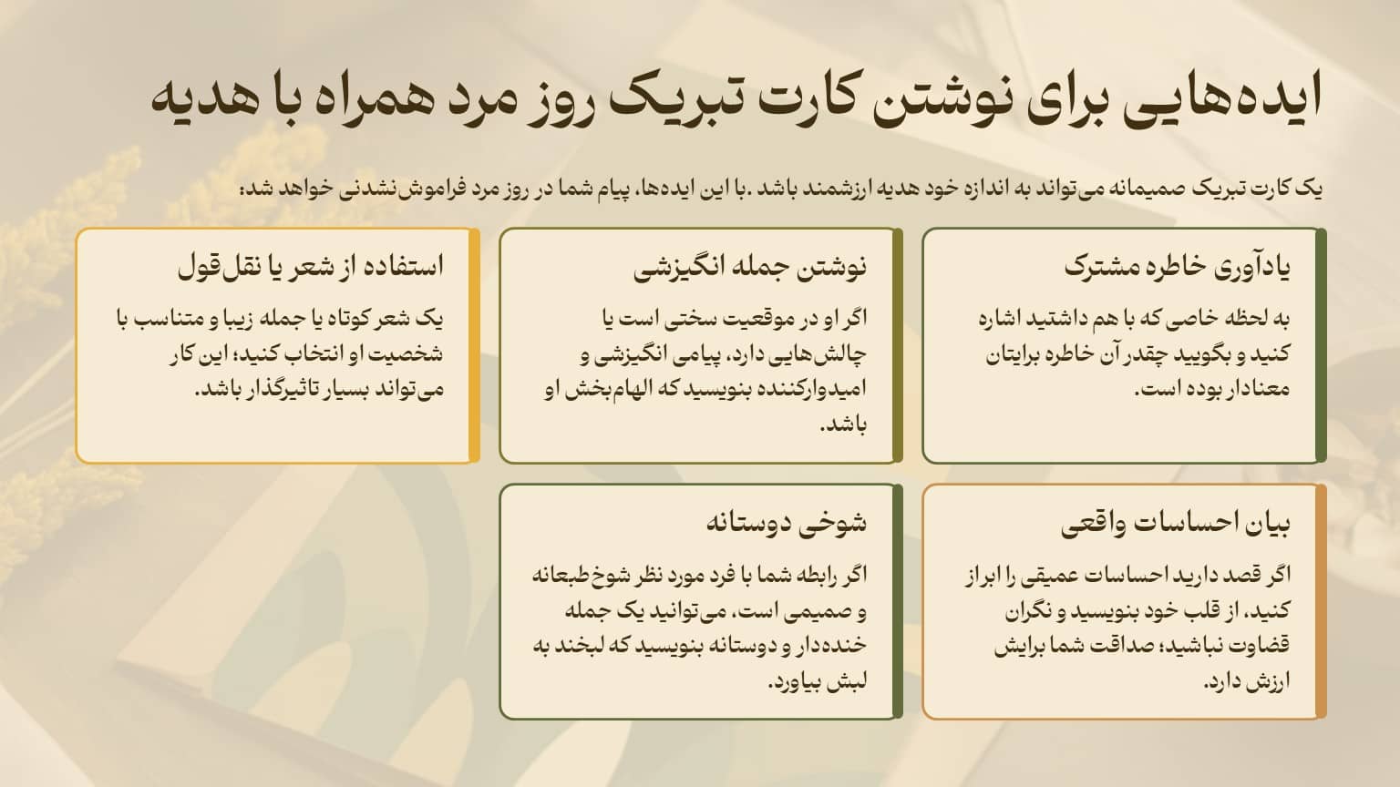 ایدههایی برای نوشتن کارت تبریک روز مرد همراه با هدیه