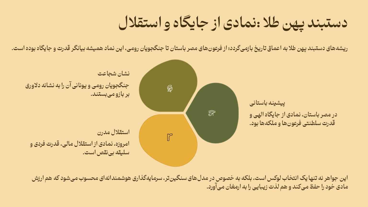دستبند پهن طلا، نمادی از جایگاه و استقلال